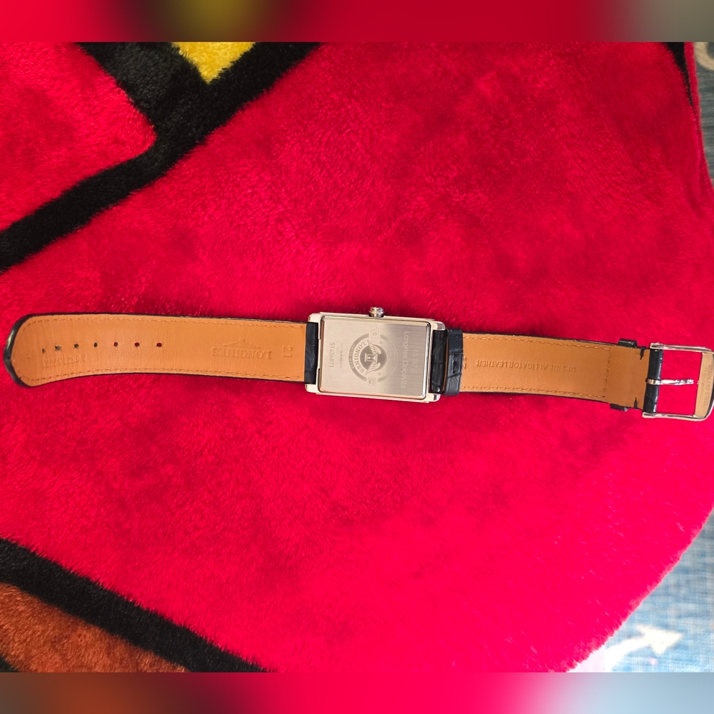 Longines Rectangular Silver Watch With Navy Blue … - image 3